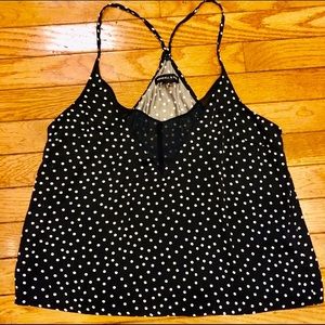 Kendall & Kylie slinky silk & mesh polka dot top S